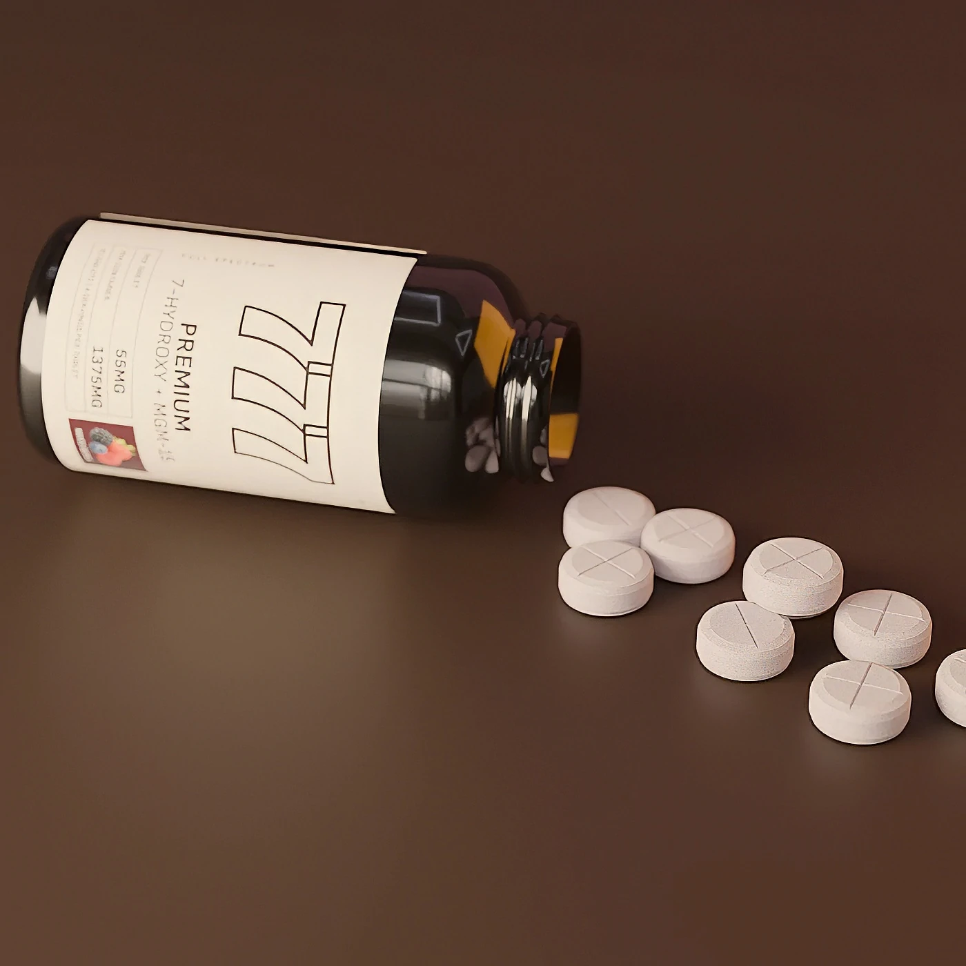 Open 777 bottle with cross-scored tablets